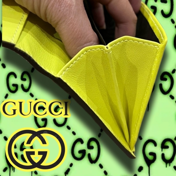 ⭐️Gucci Fluorescent Green/Yellow Supreme Neon Heart Monogram Wallet w Dust Cover - Picture 5 of 12